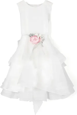 Mimilù Floral-appliqué sleeveless tulle dress