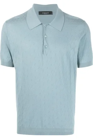VERSACE La Greca pointelle-knit polo shirt