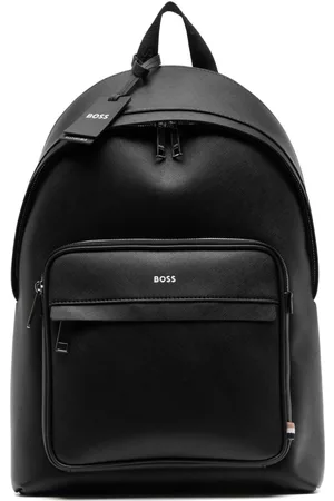 HUGO BOSS Men 17 Inch Laptop Bags - Logo-print zip-up leather backpack