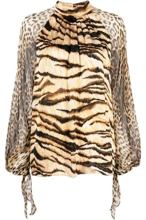 Roberto Cavalli Animal-print puff-sleeve blouse