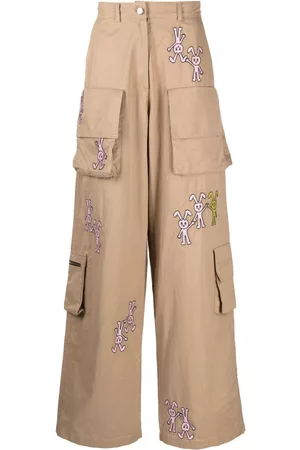 Natasha Zinko Wide Leg Cargo Pants - Logo-print cotton cargo pants