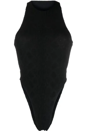 Saint Laurent Embossed-finish open-back swimsuit