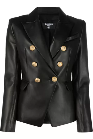 Balmain Women Double Breasted Blazers - Double-breasted leather blazer