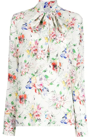 ROSETTA GETTY Scarf-neck floral-print blouse