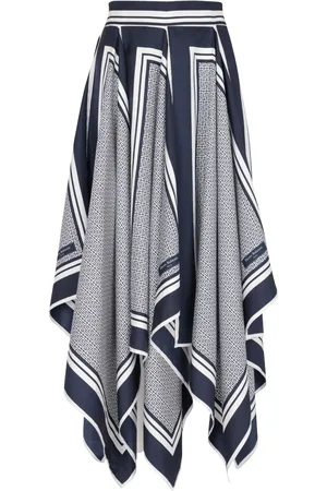 Balmain Monogram-print asymmetric silk skirt