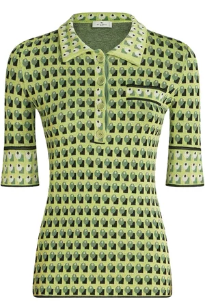 Etro Women Long Sleeve Polo Shirts - Geometric-print knitted polo shirt