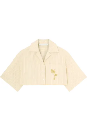 Palm Angels Embroidered striped cropped cotton shirt