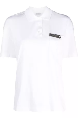 Brunello Cucinelli Women Long Sleeve Polo Shirts - Monili-detail cotton polo shirt