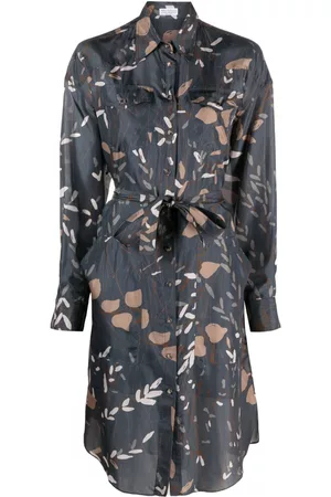 Brunello Cucinelli Women Casual Dresses - Graphic-print silk shirt dress