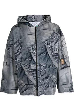 Natasha Zinko Denim-print zip-fastening hoodie