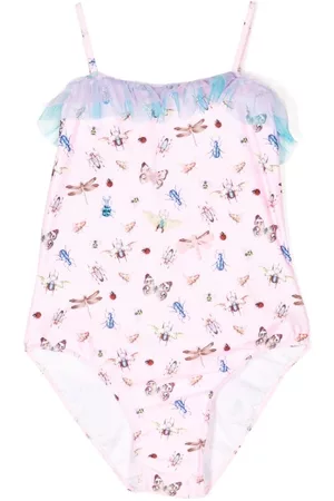 Selini Action Insect-print tulle-trim swimsuit