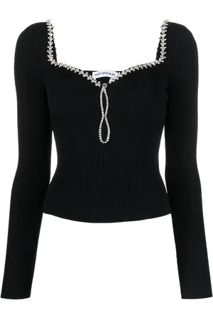 Self-Portrait Diamanté-trimmed knitted top