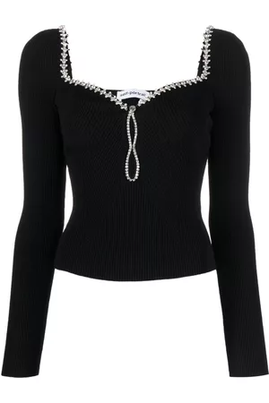 Self-Portrait Diamant??-trimmed knitted top