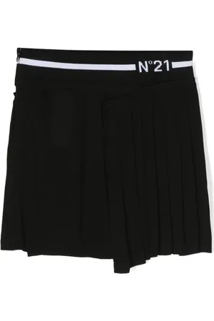 Nº21 Intarsia-logo pleated skirt