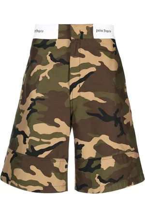 Palm Angels Sartorial-waistband camouflage-print shorts
