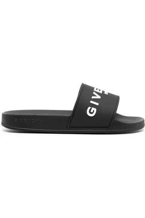 Givenchy Women Flip Flops - Embossed-logo faux-leather slides