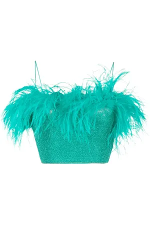 Oseree Feather-detail crop top