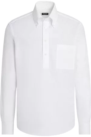 Z Zegna Men Long Sleeved Shirts - Long-sleeve linen-cotton shirt