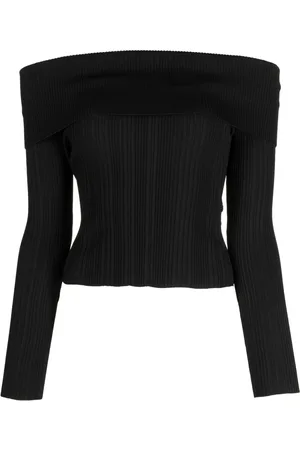 Self-Portrait Ribbed off-shoulder blouse