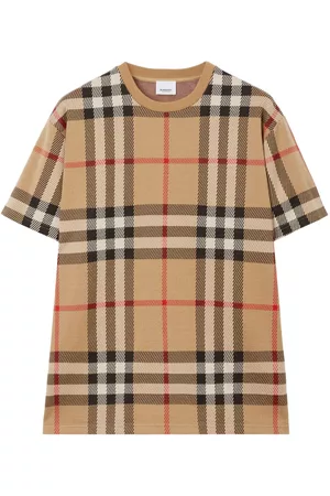 Burberry Men Long Sleeve Polo Shirts - Checkered jacquard cotton T-shirt