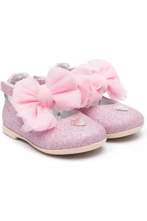 MONNALISA Oversized-bow glitter ballerina shoes