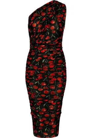 Dolce & Gabbana Cherry-print ruched midi dress