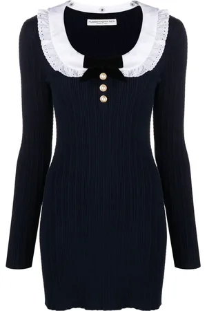 Alessandra Rich Lace-collar ribbed-knit minidress
