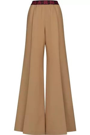 Marni Logo-waistband wool flared trousers