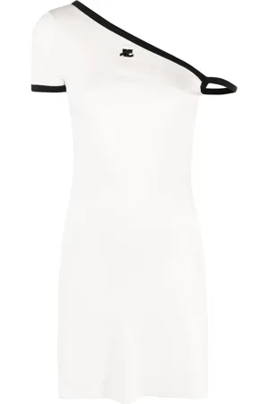 Courrèges Logo-patch asymmetric cotton minidress
