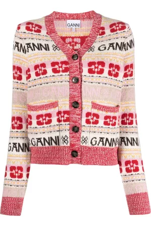 Ganni Logo-print wool-blend cardigan