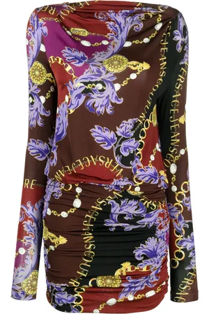VERSACE Chain Couture-print draped minidress