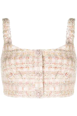 Self-Portrait Tweed sleeveless cropped top