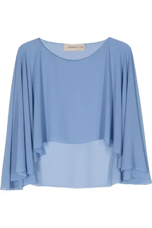 BLANCA Semi-sheer draped cape blouse