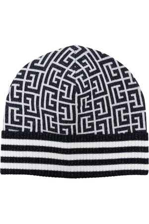 Balmain Monogram-print ribbed-brim beanie