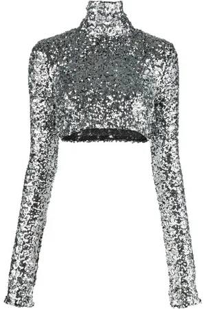 Patrizia Pepe Sequin long-sleeve crop top