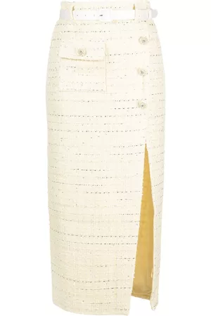Self-Portrait Belted bouclé midi skirt