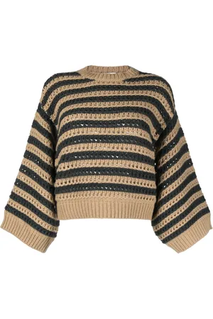 Brunello Cucinelli Striped crochet wool-blend jumper