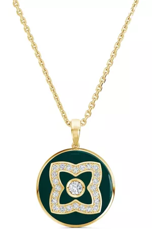 De Beers 18kt yellow Enchanted Lotus diamond and enamel necklace