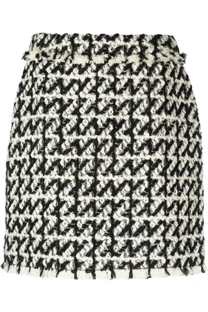 DEL CORE Belted-waist tweed mini skirt