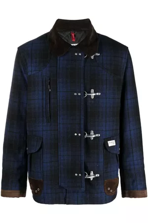FAY Leather detailing checked jacket