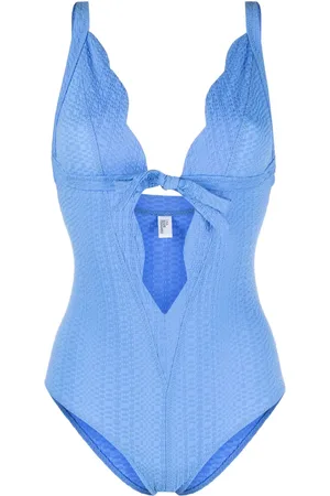 Lisa Marie Fernandez Scallop bow-detail seersucker swimsuit