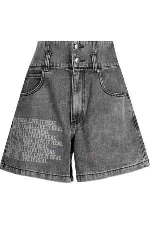 Izzue Slogan-print high-rise denim shorts