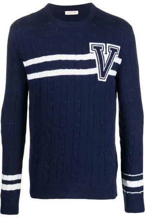 VALENTINO GARAVANI Embroidered-logo striped wool jumper