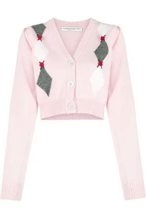 Alessandra Rich Intarsia-knit floral-detail cardigan