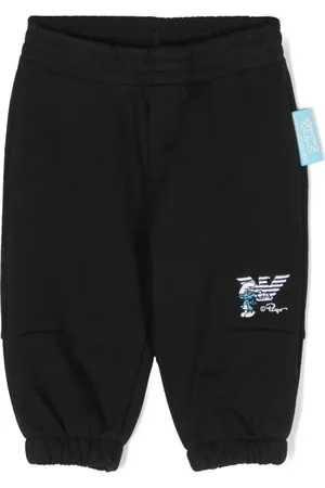 Emporio Armani Smurfs-embroidered organic-cotton track pants