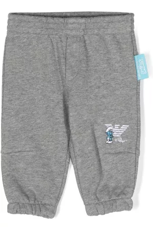 Emporio Armani Smurfs-embroidered organic-cotton track pants