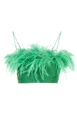 Oseree Lumière feather-trim cropped top