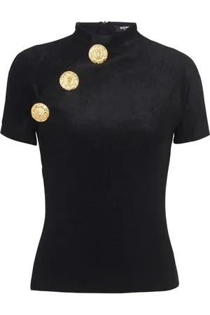 Balmain Button-detail velvet T-shirt