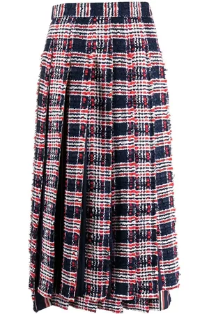 Thom Browne Frayed-check A-line skirt