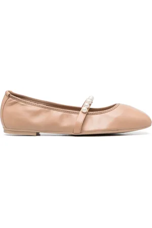 Stuart Weitzman Goldie pearl-embellished leather flats